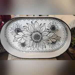 Sunflower Foral Black and White Serving Tray